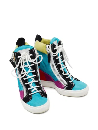 Pre-owned Giuseppe Zanotti Vintage  Suede Wedge Sneakers In Blue