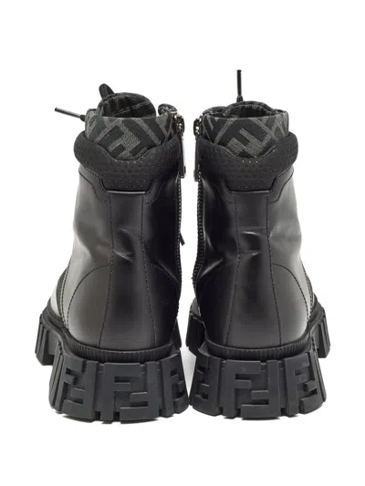 Pre-owned Fendi Monogram-pattern Combat Boots In Black