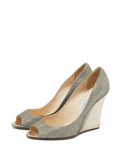 Pre-owned Jimmy Choo 105mm Baxen Wedge Pumps In Silver