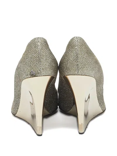 Pre-owned Jimmy Choo 105mm Baxen Wedge Pumps In Silver