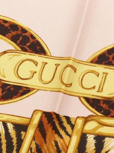 Pre-owned Gucci 2010s Horsebit Animal-print Silk Scarf