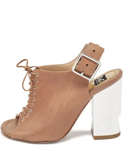 Pre-owned Dolce & Gabbana 100mm Leather Block-heel Sandals In Brown