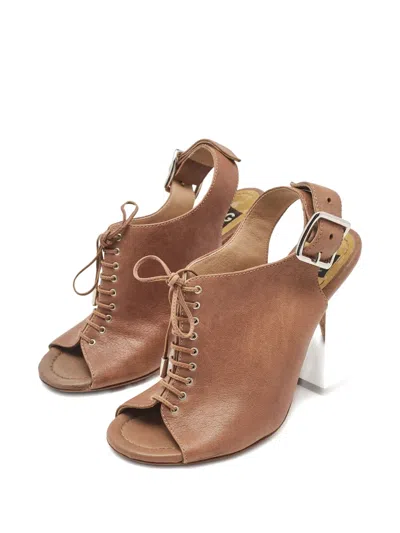 Pre-owned Dolce & Gabbana 100mm Leather Block-heel Sandals In Brown