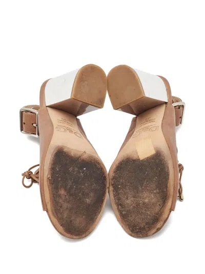 Pre-owned Dolce & Gabbana 100mm Leather Block-heel Sandals In Brown