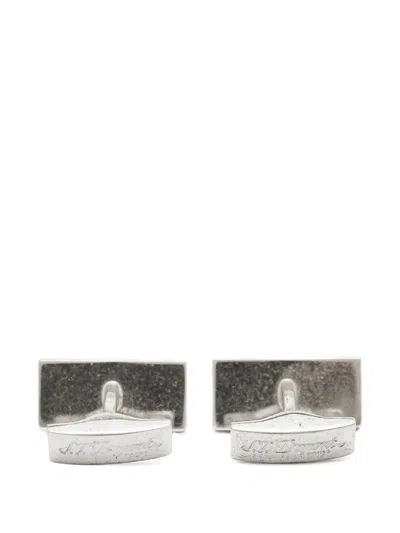Pre-owned St Dupont  Rectangular Metal Cufflinks In Silver