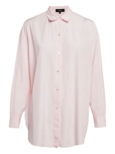 Pre-owned Theory  Striped Cotton Shirt In Pink