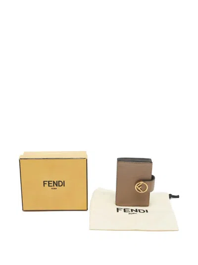 Pre-owned Fendi Elite Accordion Leather Card Case In Neutral