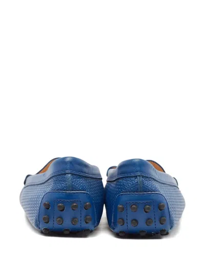 Pre-owned Tod's Vintage Perforated- Pattern Leather Loafers In Blue