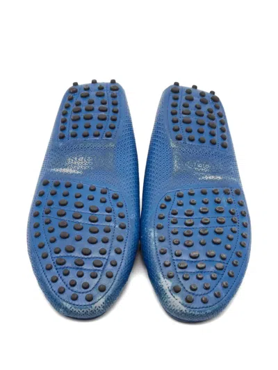 Pre-owned Tod's Vintage Perforated- Pattern Leather Loafers In Blue