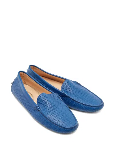 Pre-owned Tod's Vintage Perforated- Pattern Leather Loafers In Blue