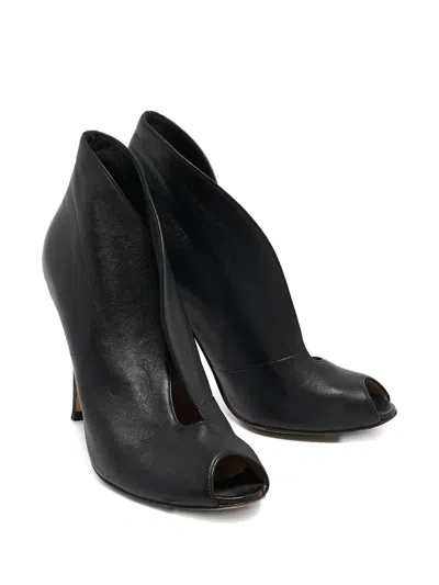 Pre-owned Gianvito Rossi Leather Peep Toe Boots In Black
