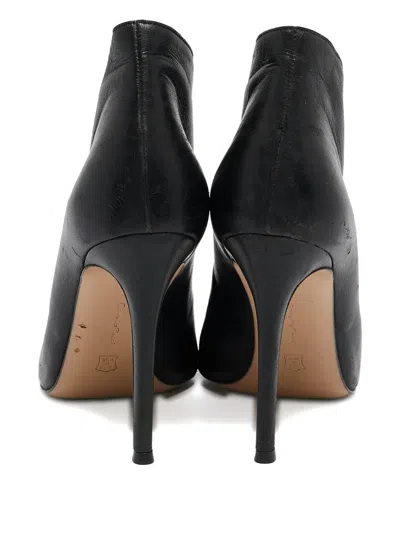 Pre-owned Gianvito Rossi Leather Peep Toe Boots In Black