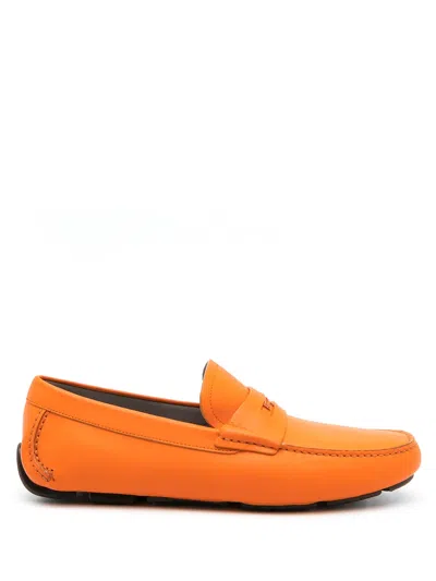 Ferragamo Penny-slot Leather Driving Loafers In Orange