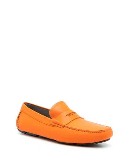 Ferragamo Penny-slot Leather Driving Loafers In Orange