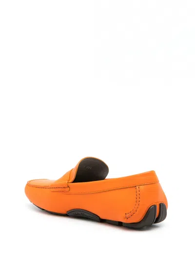 Ferragamo Penny-slot Leather Driving Loafers In Orange