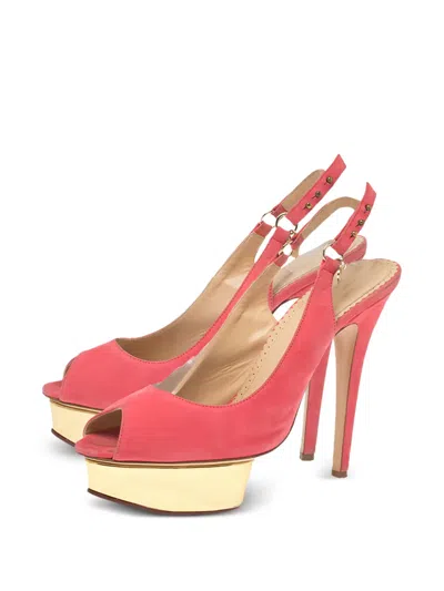 Pre-owned Charlotte Olympia  145mm Bon Bon Slingback Platform Pumps In Pink