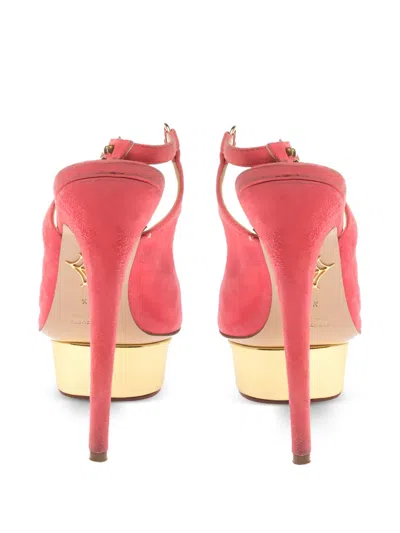 Pre-owned Charlotte Olympia  145mm Bon Bon Slingback Platform Pumps In Pink