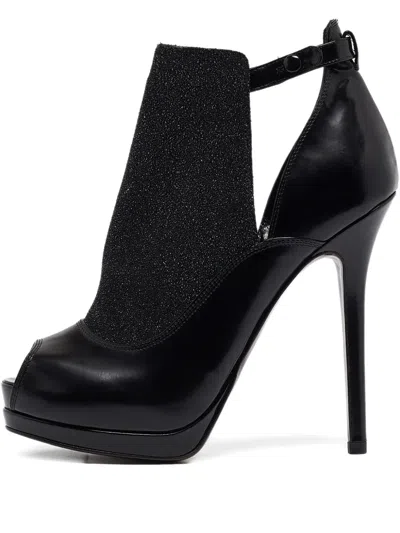 Pre-owned Fendi 135mm Peep-toe Leather Booties In Black