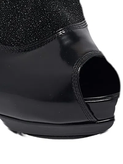 Pre-owned Fendi 135mm Peep-toe Leather Booties In Black