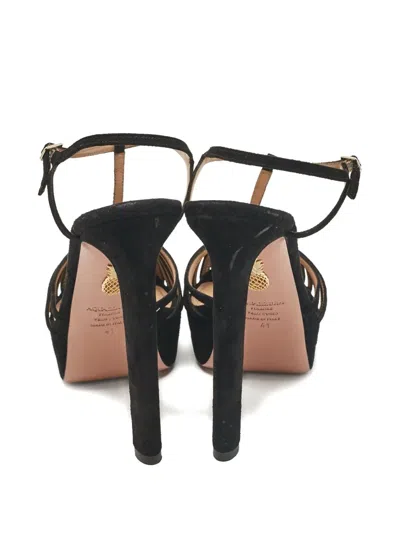 Pre-owned Aquazzura 140mm Platform T-strap Sandals In Black