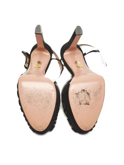Pre-owned Aquazzura 140mm Platform T-strap Sandals In Black
