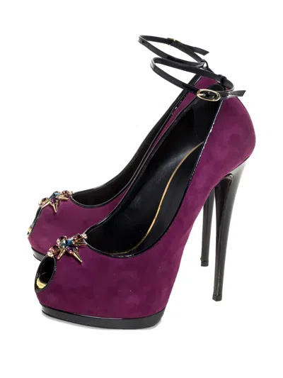 Pre-owned Giuseppe Zanotti Vintage 155mm Crystal Embellishment Peep Toe Pumps