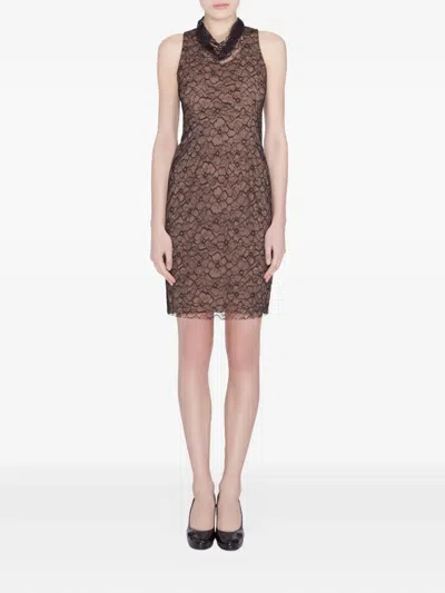 Pre-owned Vera Wang  Cowl-neck Lace Mini Dress In Black