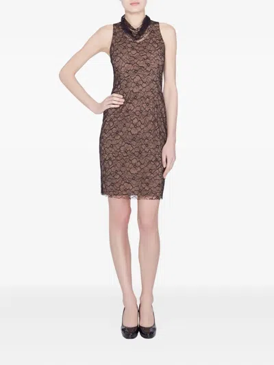 Pre-owned Vera Wang  Cowl-neck Lace Mini Dress In Black