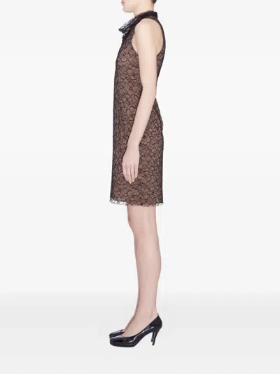 Pre-owned Vera Wang  Cowl-neck Lace Mini Dress In Black