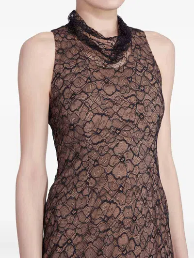 Pre-owned Vera Wang  Cowl-neck Lace Mini Dress In Black
