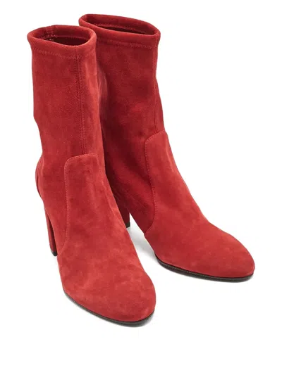 Pre-owned Stuart Weitzman  Block-heel Suede Boots In Red