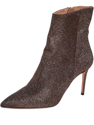 Pre-owned Aquazzura  85mm Side-zip Booties In Brown