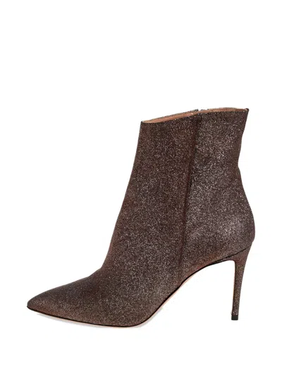 Pre-owned Aquazzura  85mm Side-zip Booties In Brown