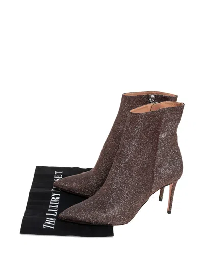 Pre-owned Aquazzura  85mm Side-zip Booties In Brown