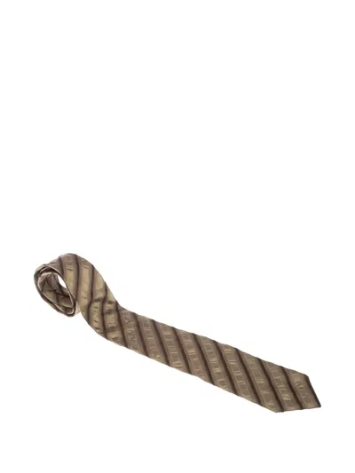 Pre-owned Hugo Boss  Diagonal-stripe Silk Tie In Gold