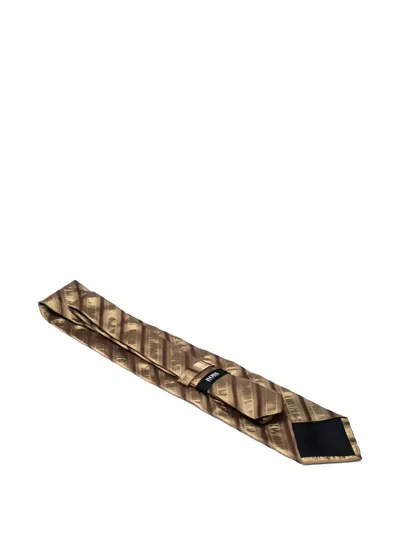 Pre-owned Hugo Boss  Diagonal-stripe Silk Tie In Gold