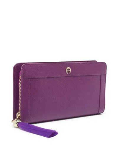 Pre-owned Aigner Vintage  Leather Wallet In Purple