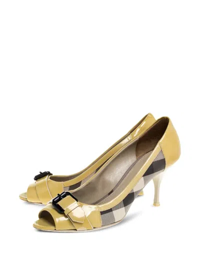 Pre-owned Burberry 80mm Nova Check Pumps In Yellow