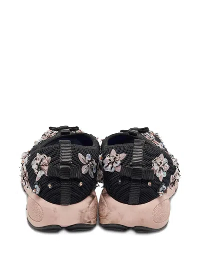 Pre-owned Dior 2014 Flower-embellished Mesh Sneakers In Black