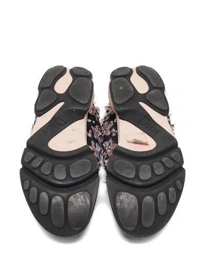 Pre-owned Dior 2014 Flower-embellished Mesh Sneakers In Black