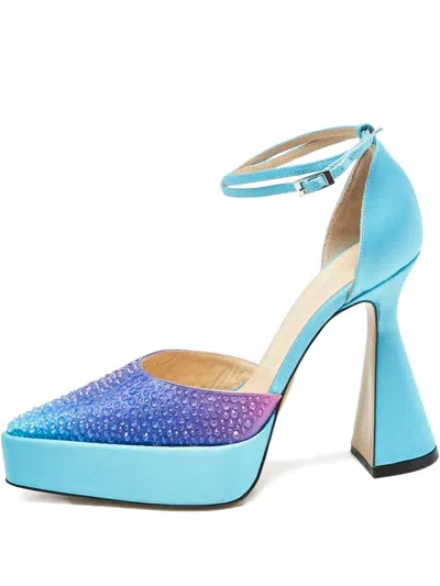 Pre-owned Mach&mach 2024  125mm Crystal Platform Pumps In Blue