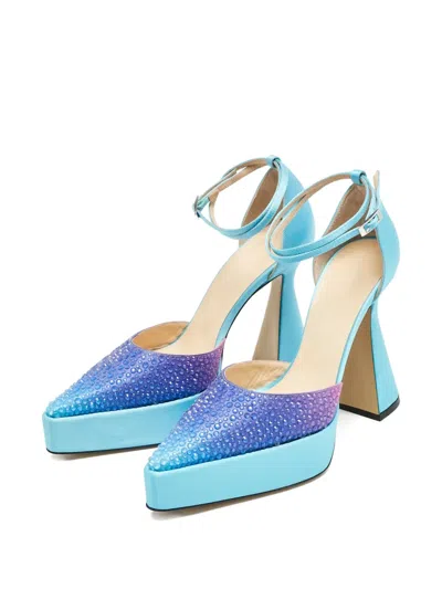 Pre-owned Mach&mach 2024  125mm Crystal Platform Pumps In Blue