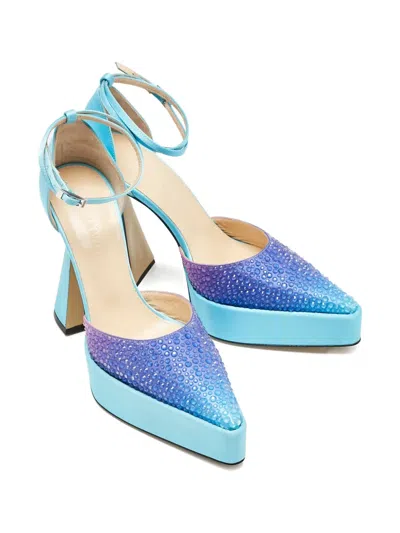 Pre-owned Mach&mach 2024  125mm Crystal Platform Pumps In Blue