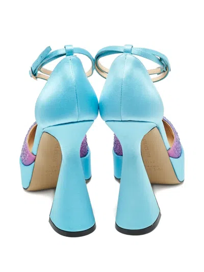 Pre-owned Mach&mach 2024  125mm Crystal Platform Pumps In Blue