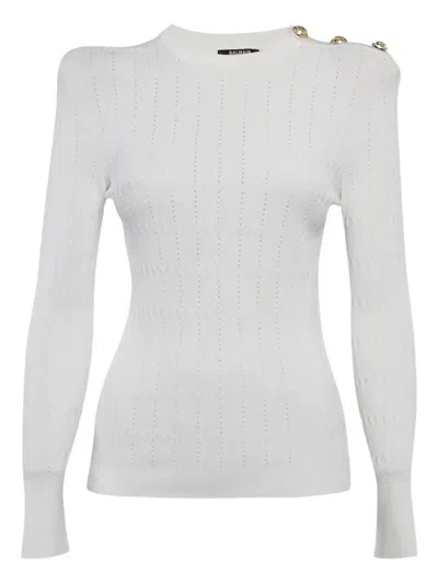 Pre-owned Balmain Ribbed-knit Top In White