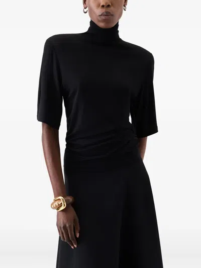 Jacquemus High-neck Cropped Top With Padded-shoulders In Black