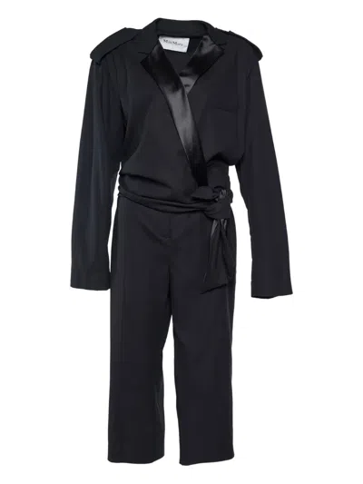 Pre-owned Max Mara Tie-detail Cotton Jumpsuit In Black