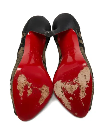 Pre-owned Christian Louboutin 125mm Fetilo Lace Peep-toe Pumps In Black