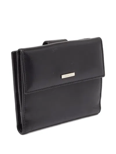 Pre-owned Gucci Leather Flap Wallet In Black