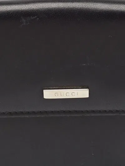Pre-owned Gucci Leather Flap Wallet In Black